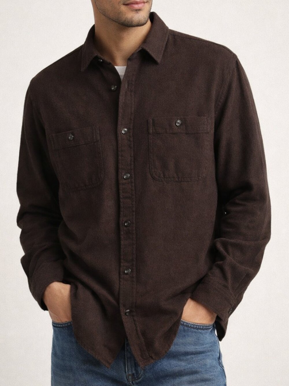 GAP Men's Brown Herringbone Button-Up Shirt | Size Large